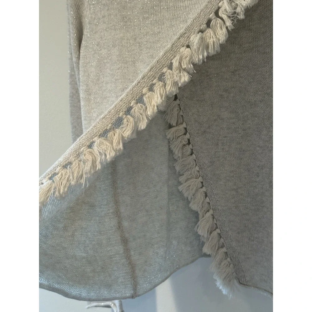 Lilly‎ Pulitzer Girls Mini Avenue Cardigan Gray Silver Wrap Fringe Cozy XL 12-14